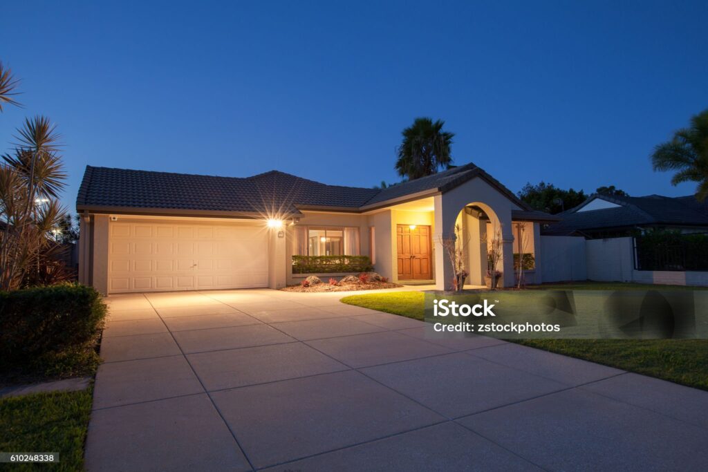 Twilight real estate photography example, home exterior at dusk